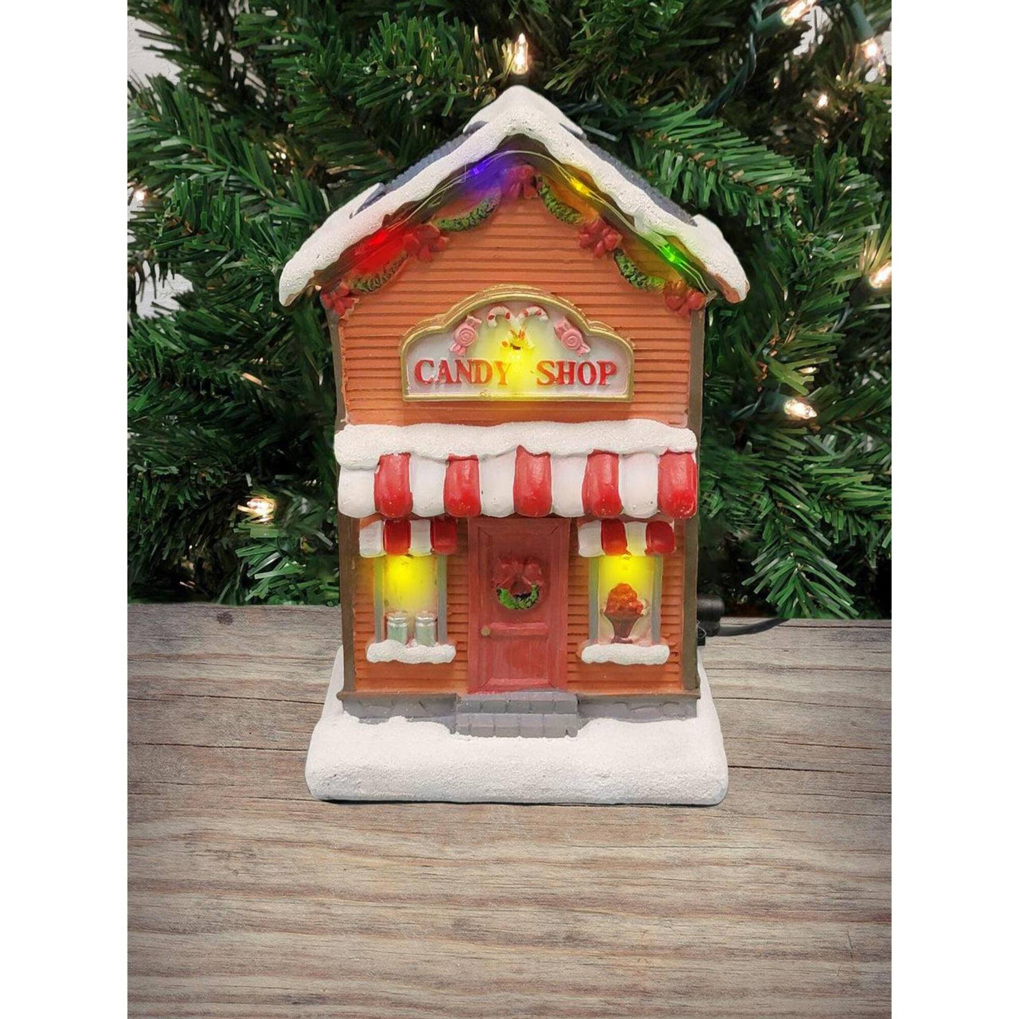 12" Christmas Village Candy Shop with LED Lights